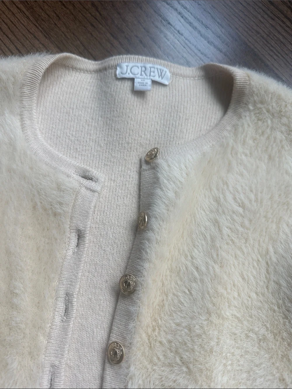 JCrew Cropped Cream Fuzzy Button-Up Cardigan